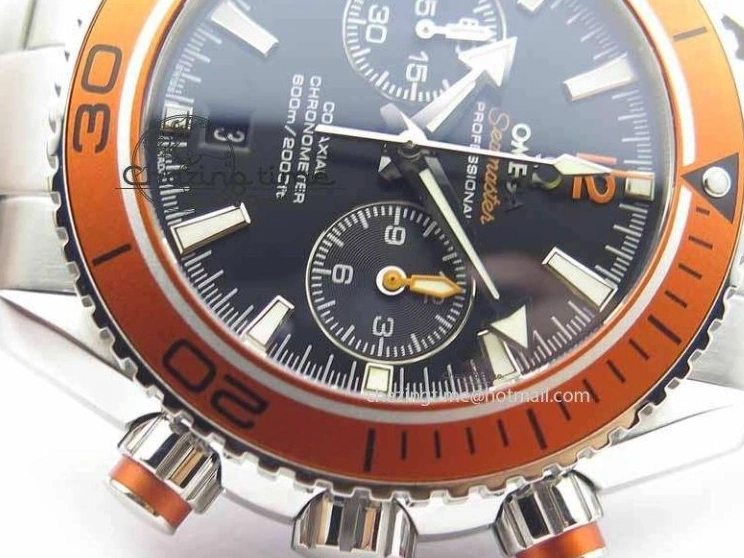 0320 Sophisticated Planet Ocean Master Chronometer Chrono SS OM 1:1 Best Edition Orange On SS Bracelet A 8156